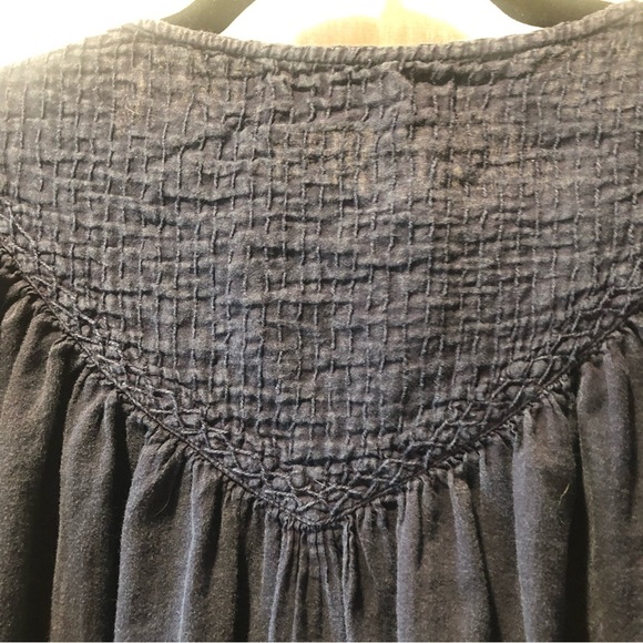 We the Free navy blue smocked neckline peasant  cotton blouse bohemian style S - Picture 7 of 9